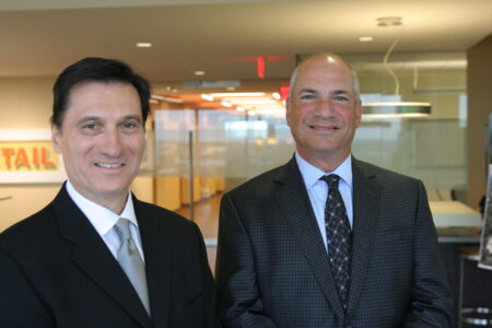 Working together: Sam Latone, left, and David Birnbrey are co-CEOs of The Shopping Center Group. It’s a business model that doesn’t work for every company, but both men say they work with each other’s strengths, and keep the lines of communication open.